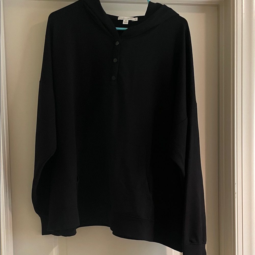 Threads 4 Thought Black Hooded Henley Sweatshirt with Snap Placket